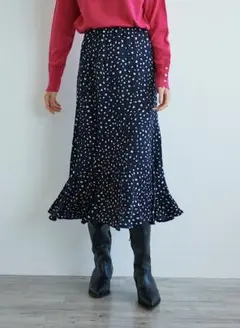 【LOUNIE】21AW ドットマーメイドスカート ネイビー 36