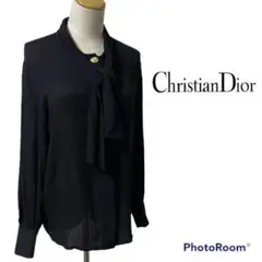 美品 Christian Dior プリーツ ボウタイ ブラウス 金ボタン 比翼