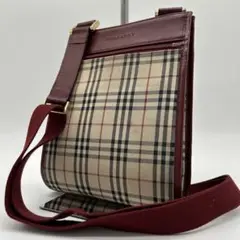 【美品】バーバリー ショルダーバッグ サコッシュ ノバチェック レザー ベージュ