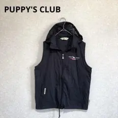 PUPPY'S CLUB フード付きベスト フルジップ ロゴ刺繍 ブラックM〜L