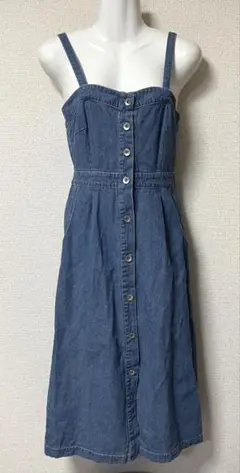 デニムキャミワンピース ロング丈　ベアトップ　2way