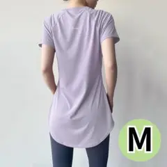 ヨガウェア Mサイズ パープル 体型カバー Tシャツ ピラティス 半袖トップス