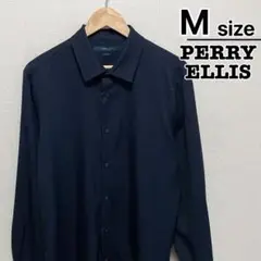PERRY ELLIS　カジュアルシャツ　長袖　M　ネイビー　無地　USA古着