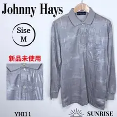 ★美品★ Johnny Hays 長袖ポロシャツ 幾何学模様 グレー Lサイズ