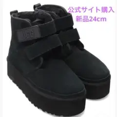 UGG アグ ニューメルプラットフォーム 厚底 ムートンブーツ 24cm 黒