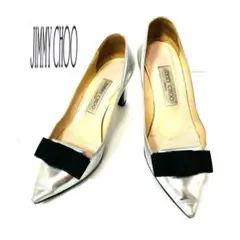 JIMMY CHOO ジミーチュウ 靴底張り済み シルバーパンプス 23.5