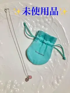 未使用品 ティファニーネックレス ピンク ダブル ハート タグ シルバー(ミニ)