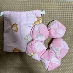 お手玉5個と収納用巾着袋　⑧ ハンドメイド