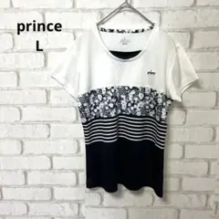 prince 半袖　スポーツウェア　テニス　花柄　ボーダー　白　L