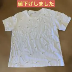 Candy パール装飾 ホワイトTシャツ