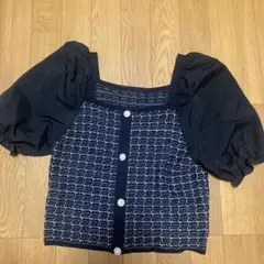 パフスリーブス　ニット　半袖　美品　レーヨン　ナイロン