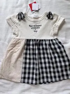 新品 タグ付き 半袖ワンピース レース チェック リボン シシュノン