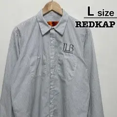 RED KAP　ワークシャツ　L　長袖　ホワイト　ストライプ　刺繍　ロゴ　古着