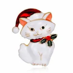 ブローチ クリスマス ネコ ホワイト