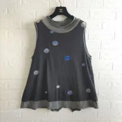美品✨慈雨 ジウ　センソユニコ　ドット　ボーダー　ノースリーブ　トップス　綿