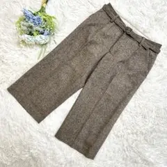 メルローズクレール ブラウン ガウチョパンツ ミモレ丈 ベルト付き 秋冬M 裏地