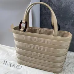 【未使用級】ワコウ ハンドバッグ レザー ナイロン ベージュ ロゴマーク 手提げ