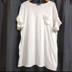 【LAZY DAISY】フリルスリーブ　半袖Tシャツ　Mサイズ　丸首　ホワイト