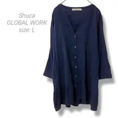【シュカグローバルワーク】Shuca チュニックブラウス ネイビー 羽織り L