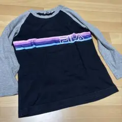 FILA 長袖カットソー 黒/グレー ストライプ