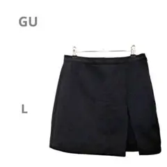 【ジーユー GU】起毛 スリットミニスカート 黒 ブラック L 秋冬