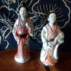 時代物 柿右衛門？ 色絵 婦人 人形 陶磁器 在銘 角福 置物