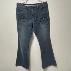 【美品】 ダークブルーブーツカットデニム 70