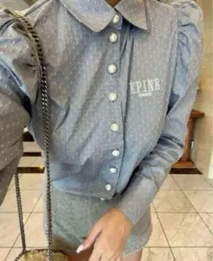epine エピヌ ÉPINE PARIS Pearl blouse blue