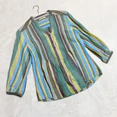 VANHEUSEN_STUDIO ＊美品✨　シャツ　ブラウス　ストライプ　(S)