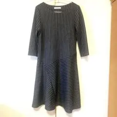 美品　DoCLASSE ウール混 ストライプ 細見えフレアワンピース L