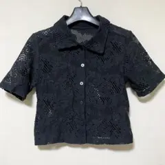 GU レース編み 半袖シャツ 黒