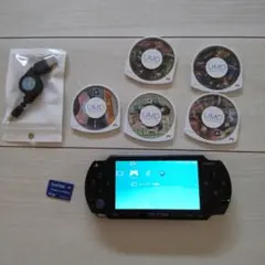良品★psp本体★黒2★純正バッテリー、ゲーム５つ、メモリー、新品充電器付き♪
