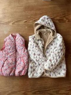 【新品未使用品あり】花柄キルティングジャケットとベスト 2点セット 150cm