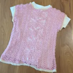 ピンク レース編み ベスト Mサイズ相当