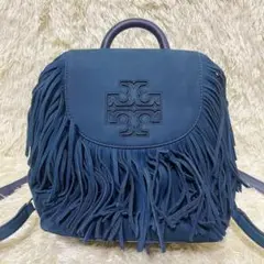 【美品】トリーバーチ ロゴ リュック バックパック スエード ネイビー