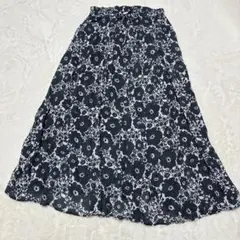 h.b ネイビー ホワイト花柄フレアスカート インド綿 コットン