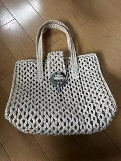 ベージュ 編み込みトートバッグ