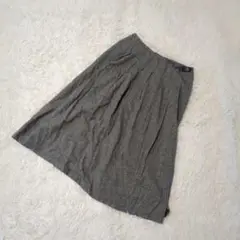 Le minor 綿×麻　ミモレ丈　チェックスカート　バックル合皮　38 グレー