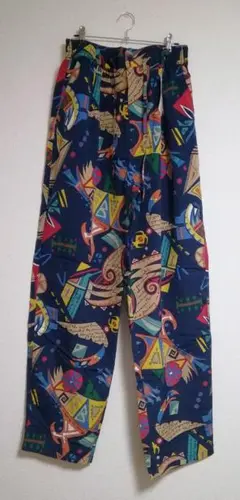 【ノーブランド品】60s児島総柄イージーパンツタグ付き レトロ柄 夏パンツ
