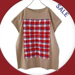 Tシャツ　カットソー　チェック　ゆったり　リメイク　ドルマン　可愛い　着回し