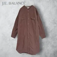 【J.E.BALANCE 】　バンドカラーシャツワンピース　綿　ゆったり　無地