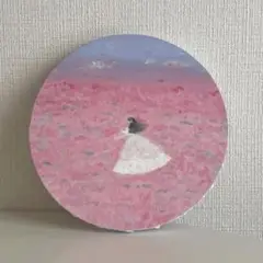 アクリル画　花畑とプリンセス