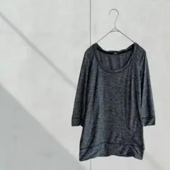 3389【イネド】Tシャツ　カットソー　七分袖　ストレッチ　グレー　M シンプル