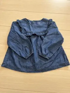デニムブルー フリル付き長袖シャツ