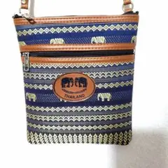 新品　タイ産　象柄 　ネイビー 　サコッシュ　ポシェット　ミニショルダーバッグ