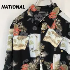 N-5543 NATIONAL アロハシャツ トロピカル フラミンゴ 花柄 XL