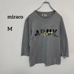 miraco 花柄刺繍 7部袖Tシャツ Mサイズ グレー日本製c126