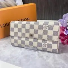 ルイヴィトン 長財布 ポルトフォイユサラ アズール ダミエ 白