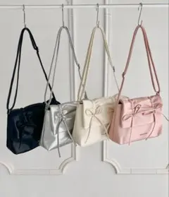 Loueme ルエム ダブルリボンスクエアショルダーバッグ ホワイト