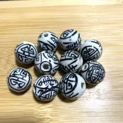 吉祥紋陶器ビーズ景徳鎮 シノワズリ 中国茶台湾 ダブルハピネス 囍 10個y15